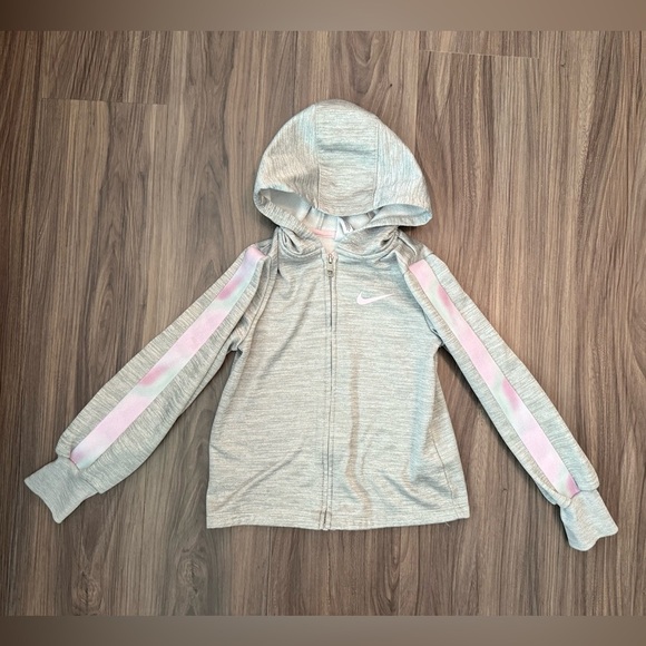 Nike Girls Therma Fit Gray Full Zip Jacket with Pink Stripes size 6X - Picture 1 of 6
